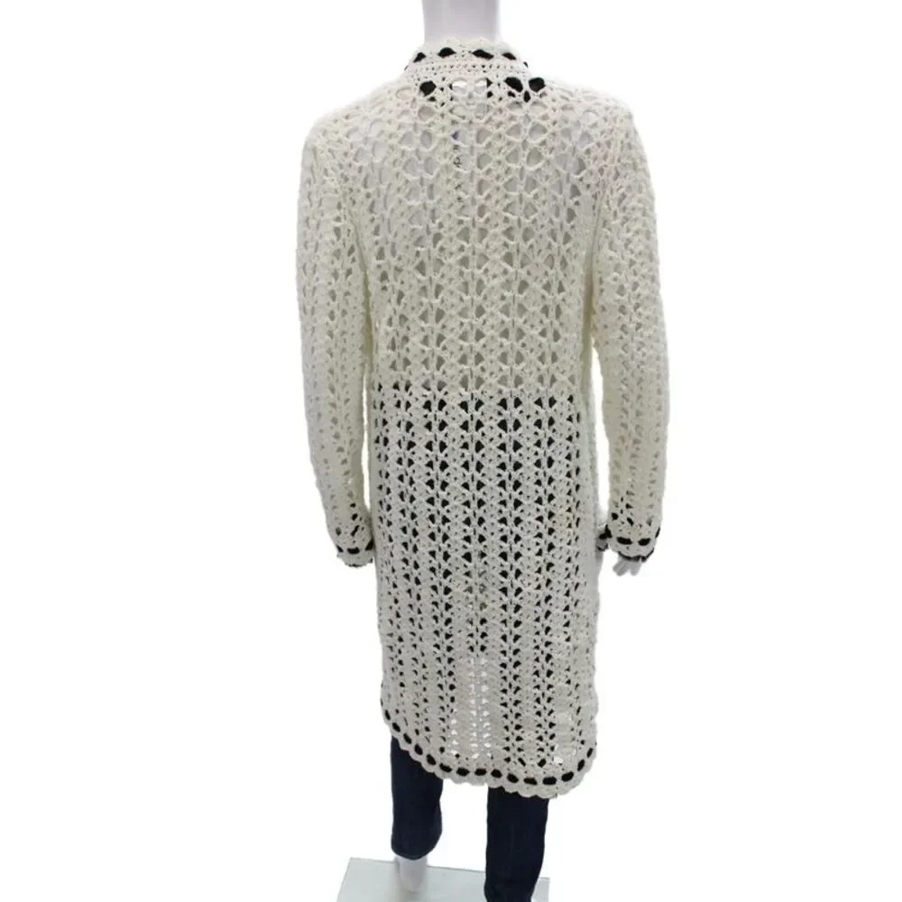 Chanel Womens Cardigan V-Neck Open Long Sleeve White Designer Size 48